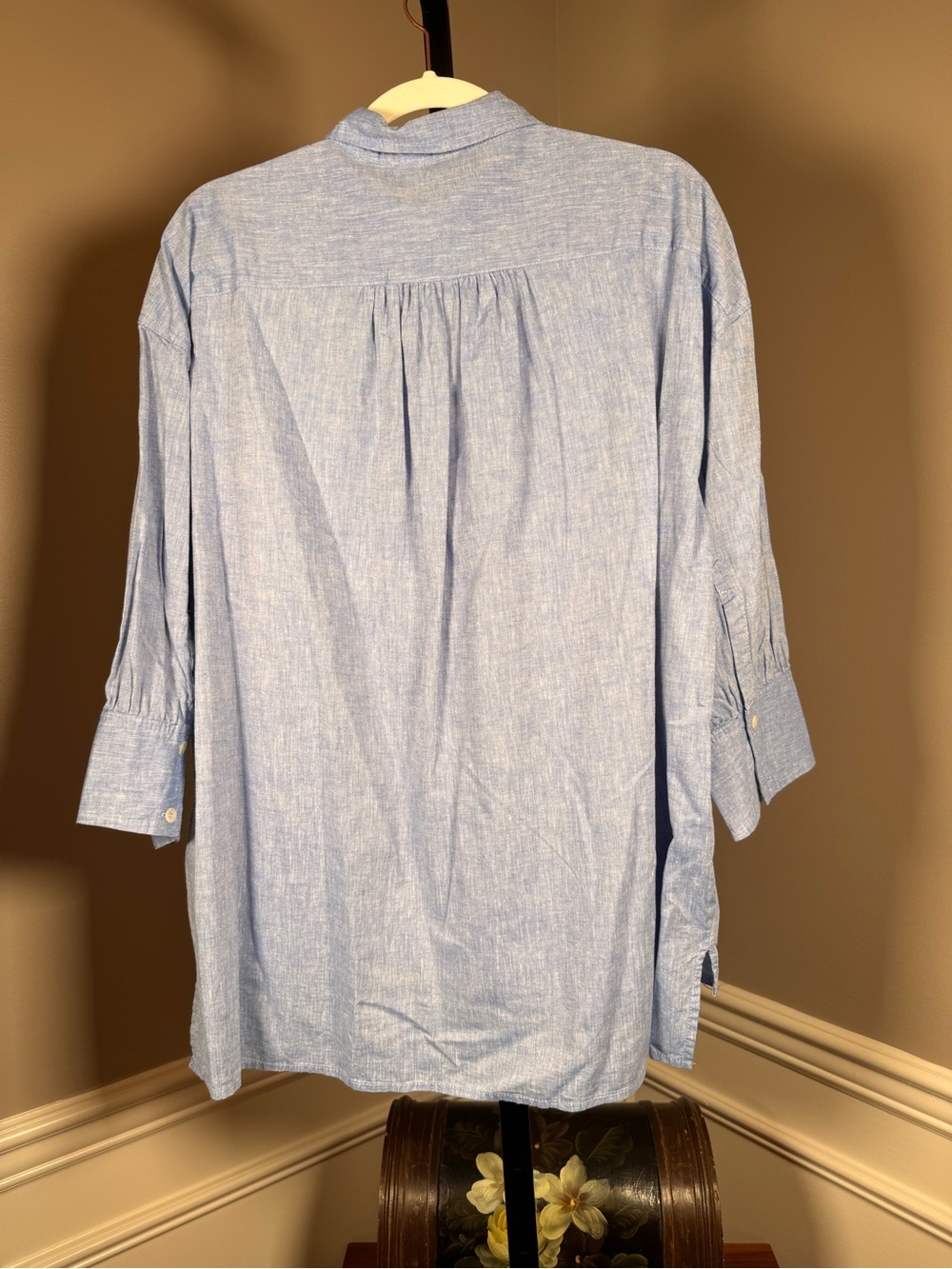 Pomander Place XL Blue Linen Blend Button Front Shirt 3/4 Sleeve - Picture 6 of 6